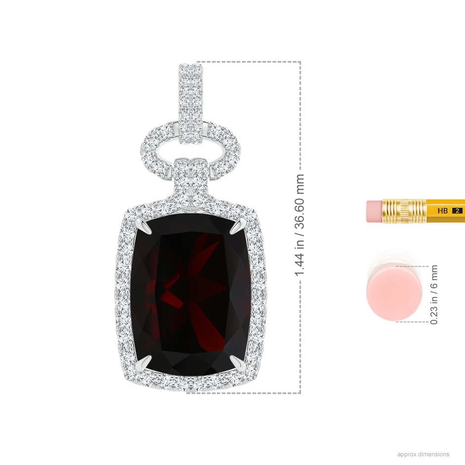 18x13.08x7.57mm AAA GIA Certified Art Deco Inspired Garnet Pendant in White Gold ruler