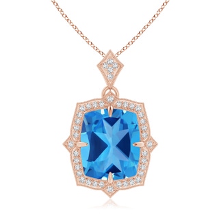 12.06x9.92x6.12mm AAAA GIA Certified Antique Style Swiss Blue Topaz Pendant with Diamond Halo in 18K Rose Gold