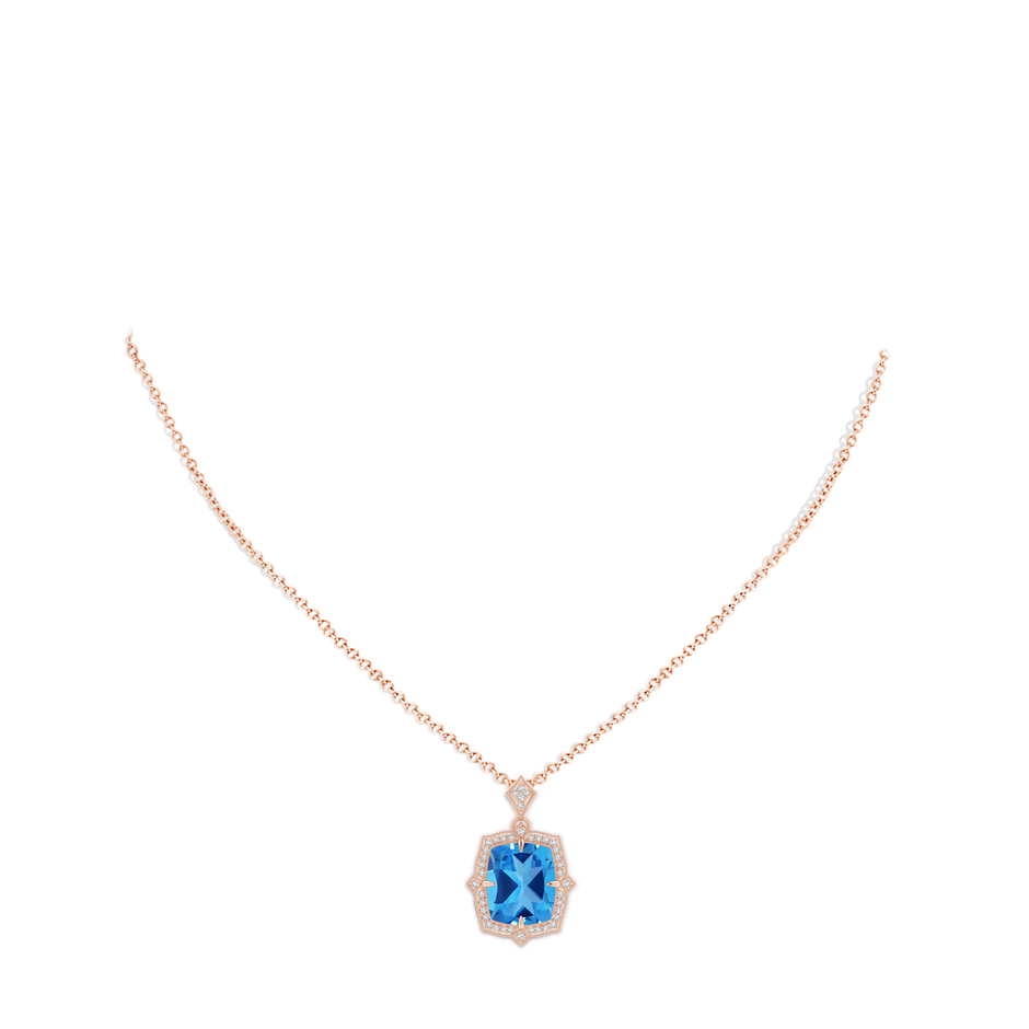 12.06x9.92x6.12mm AAAA GIA Certified Antique Style Swiss Blue Topaz Pendant with Diamond Halo in 18K Rose Gold pen