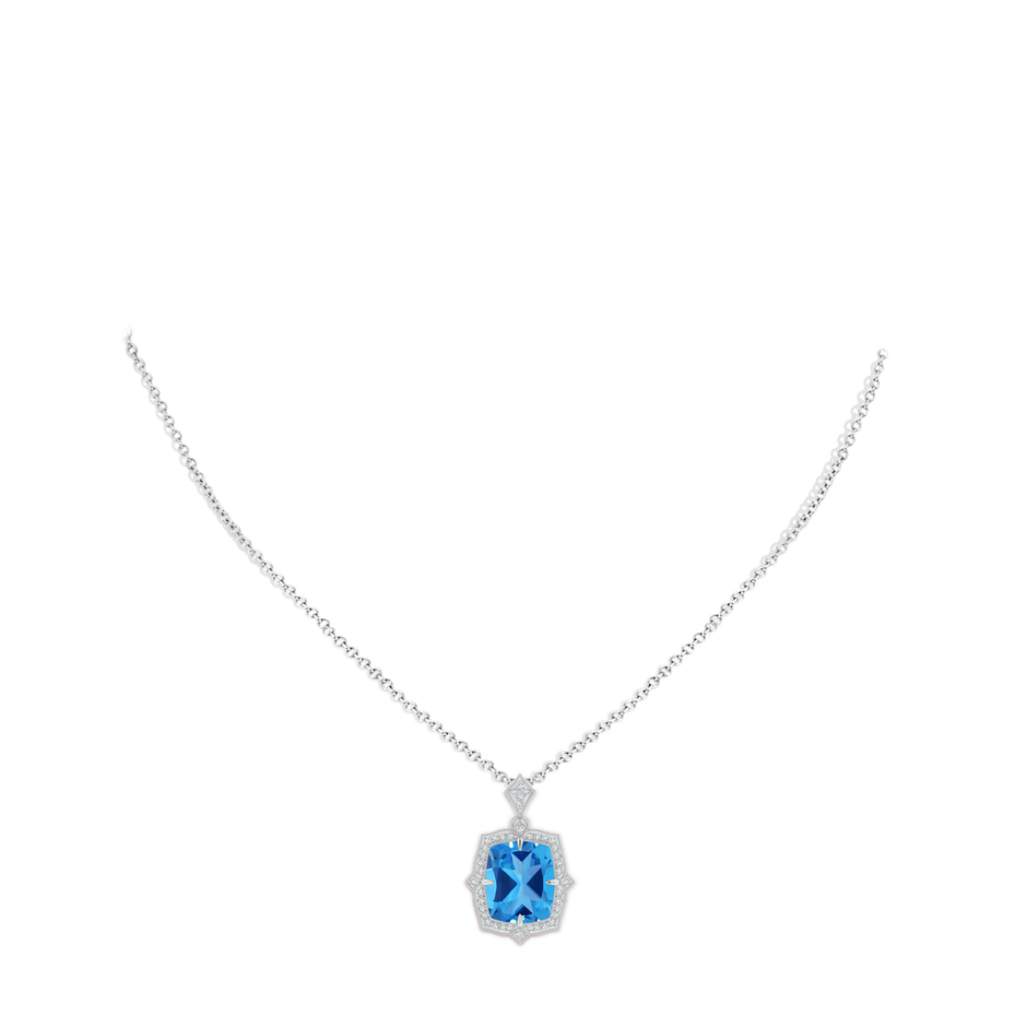 12.06x9.92x6.12mm AAAA GIA Certified Antique Style Swiss Blue Topaz Pendant with Diamond Halo in 18K White Gold pen