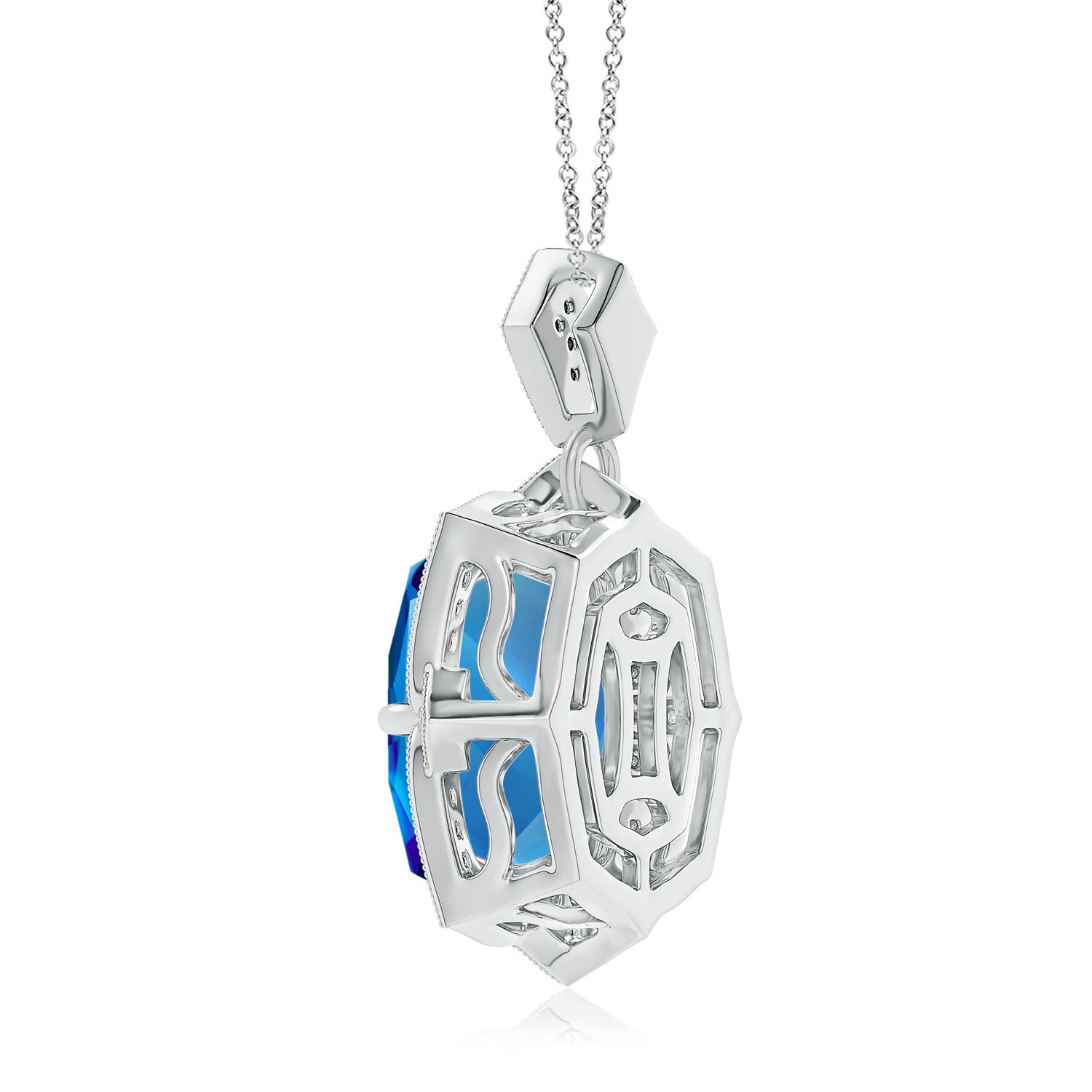 12.06x9.92x6.12mm AAAA GIA Certified Antique Style Swiss Blue Topaz Pendant with Diamond Halo in White Gold - side 5
