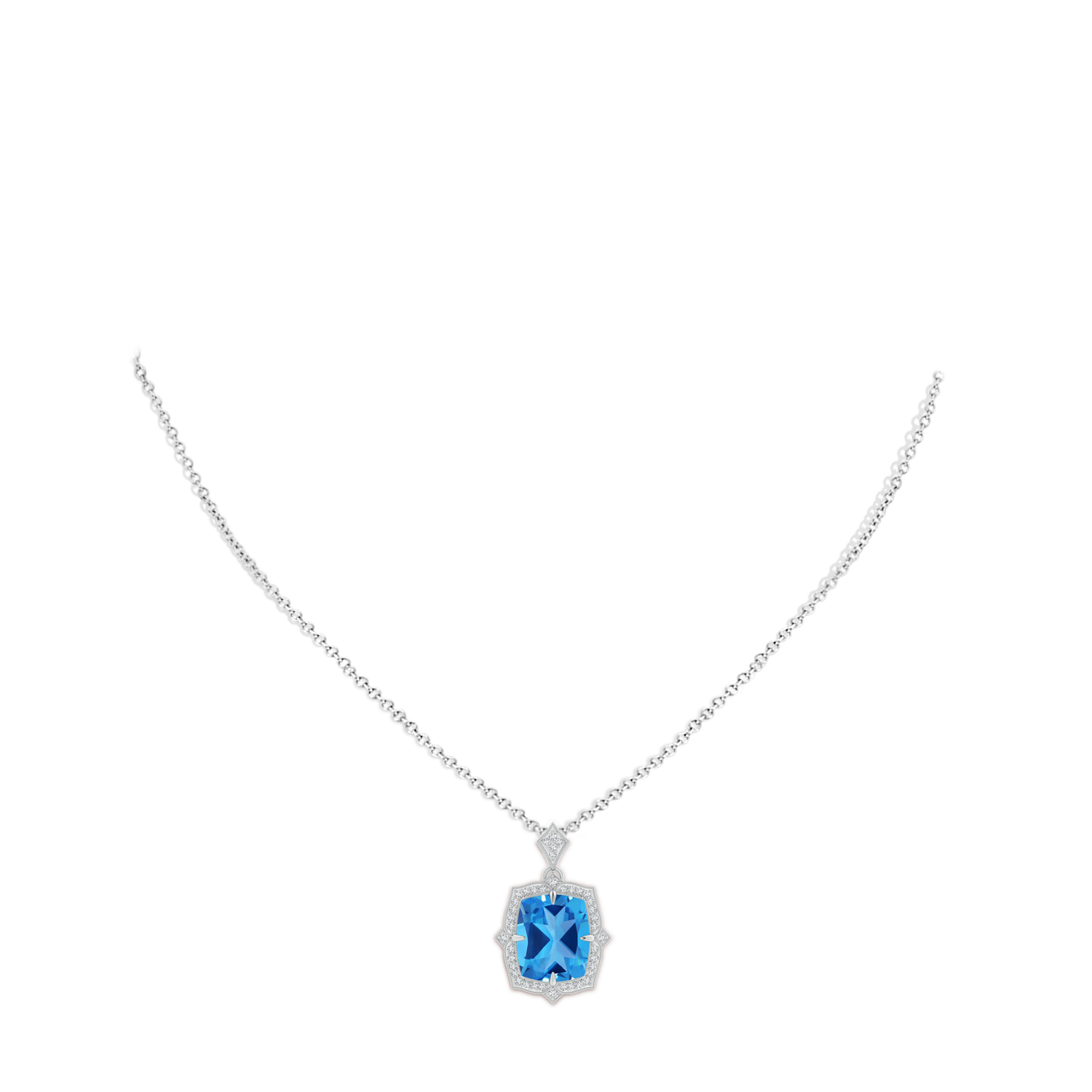 12.06x9.92x6.12mm AAAA GIA Certified Antique Style Swiss Blue Topaz Pendant with Diamond Halo in White Gold - body_neck