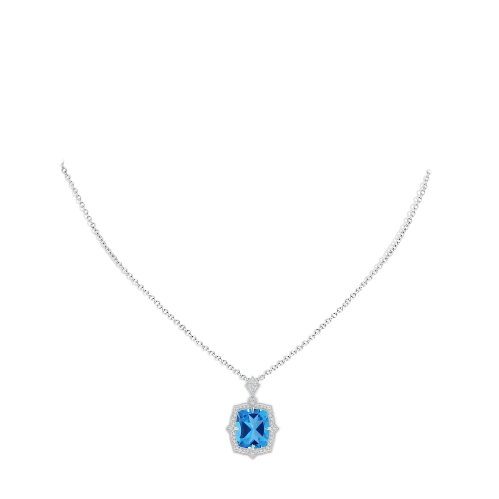 12.06x9.92x6.12mm AAAA GIA Certified Antique Style Swiss Blue Topaz Pendant with Diamond Halo in White Gold pen