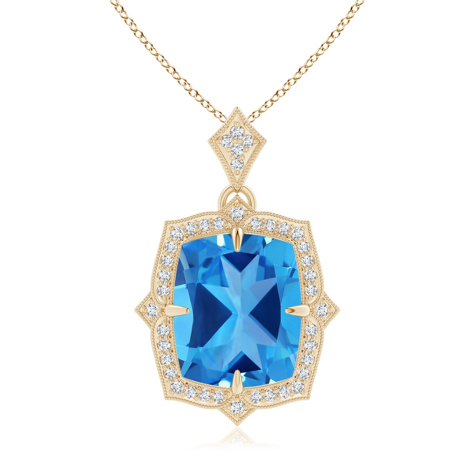 12.06x9.92x6.12mm AAAA GIA Certified Antique Style Swiss Blue Topaz Pendant with Diamond Halo in Yellow Gold 