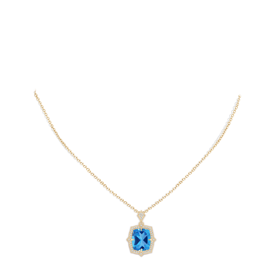 12.06x9.92x6.12mm AAAA GIA Certified Antique Style Swiss Blue Topaz Pendant with Diamond Halo in Yellow Gold pen