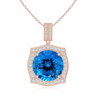 15.14x15.01x9.20mm AAAA GIA Certified Vintage Inspired Round Swiss Blue Topaz Halo Pendant in 18K Rose Gold