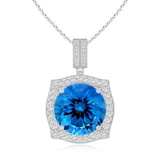 15.14x15.01x9.20mm AAAA GIA Certified Vintage Inspired Round Swiss Blue Topaz Halo Pendant in 18K White Gold