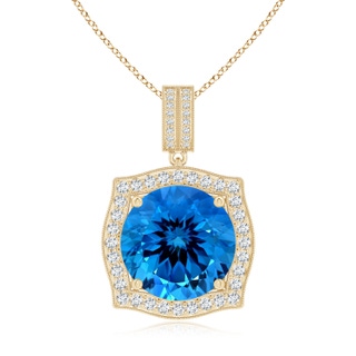 15.14x15.01x9.20mm AAAA GIA Certified Vintage Inspired Round Swiss Blue Topaz Halo Pendant in 18K Yellow Gold