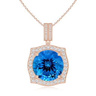 15.14x15.01x9.20mm AAAA GIA Certified Vintage Inspired Round Swiss Blue Topaz Halo Pendant in 9K Rose Gold