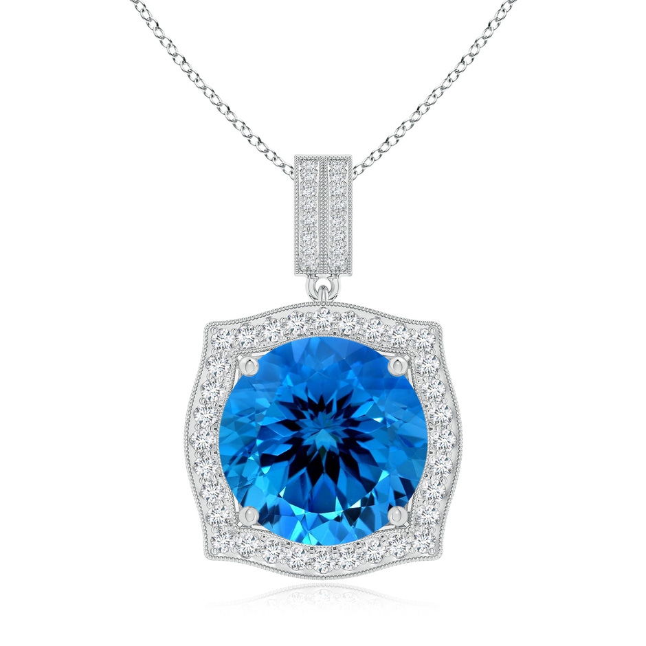 15.14x15.01x9.20mm AAAA GIA Certified Vintage Inspired Round Swiss Blue Topaz Halo Pendant in White Gold 