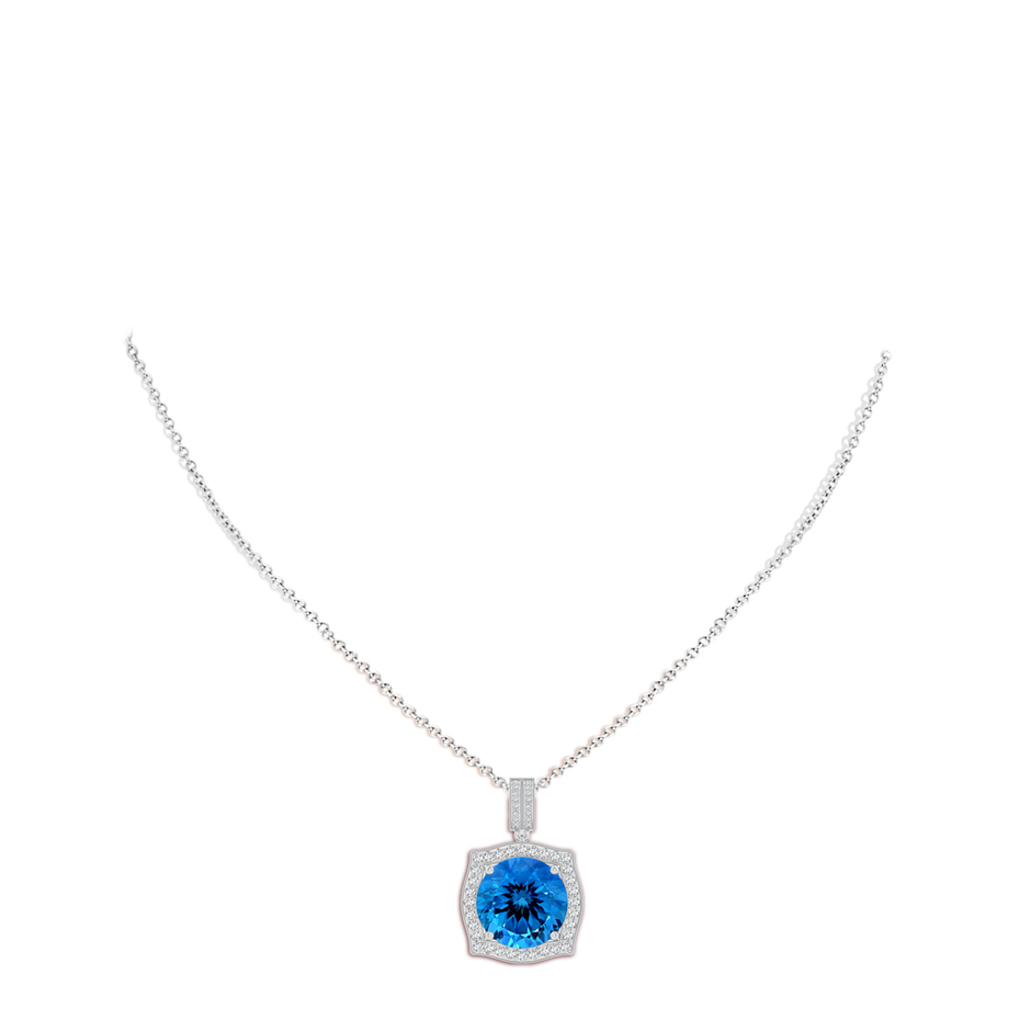 15.14x15.01x9.20mm AAAA GIA Certified Vintage Inspired Round Swiss Blue Topaz Halo Pendant in White Gold pen