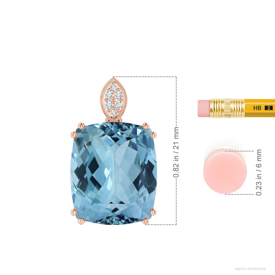 13.66x11.96x8.13mm AAAA GIA Certified Aquamarine Pendant with Leaf-Shaped Bale in 18K Rose Gold ruler