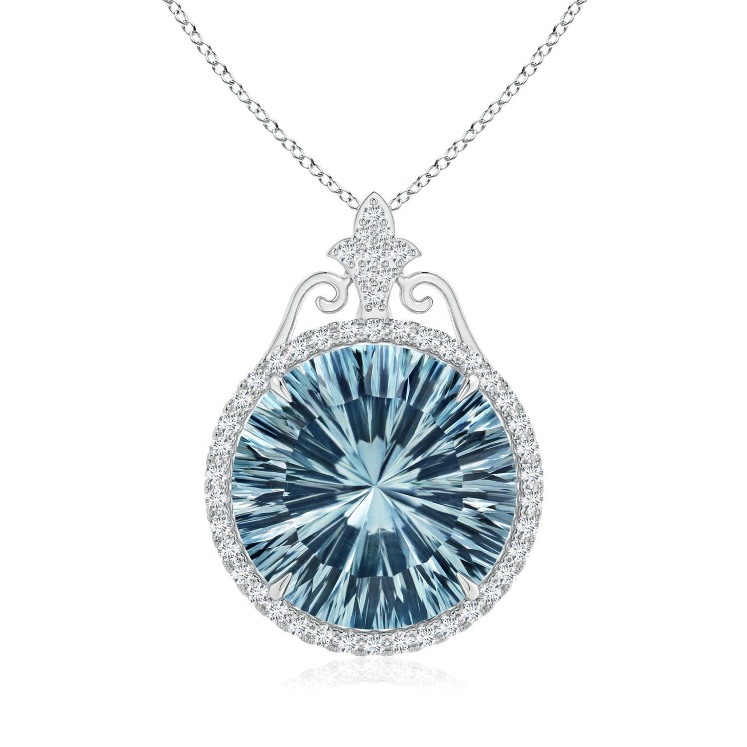 GIA Certified Sky Blue Topaz Pendant with Fleur De Lis Bale