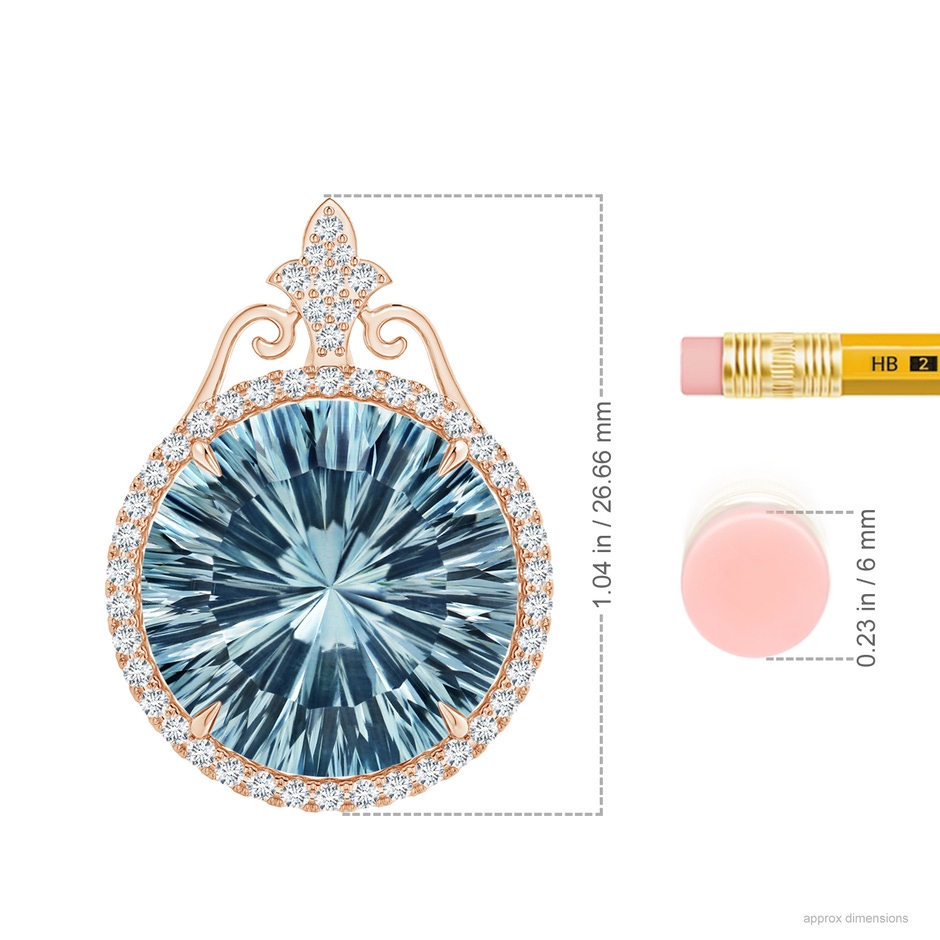 16.14x16.03x9.35mm AAA GIA Certified Sky Blue Topaz Pendant with Fleur De Lis Bale in Rose Gold ruler