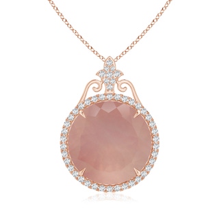 16.09x15.93x10.30mm AAAA GIA Certified Rose Quartz Pendant with Fleur De Lis Bale in 18K Rose Gold