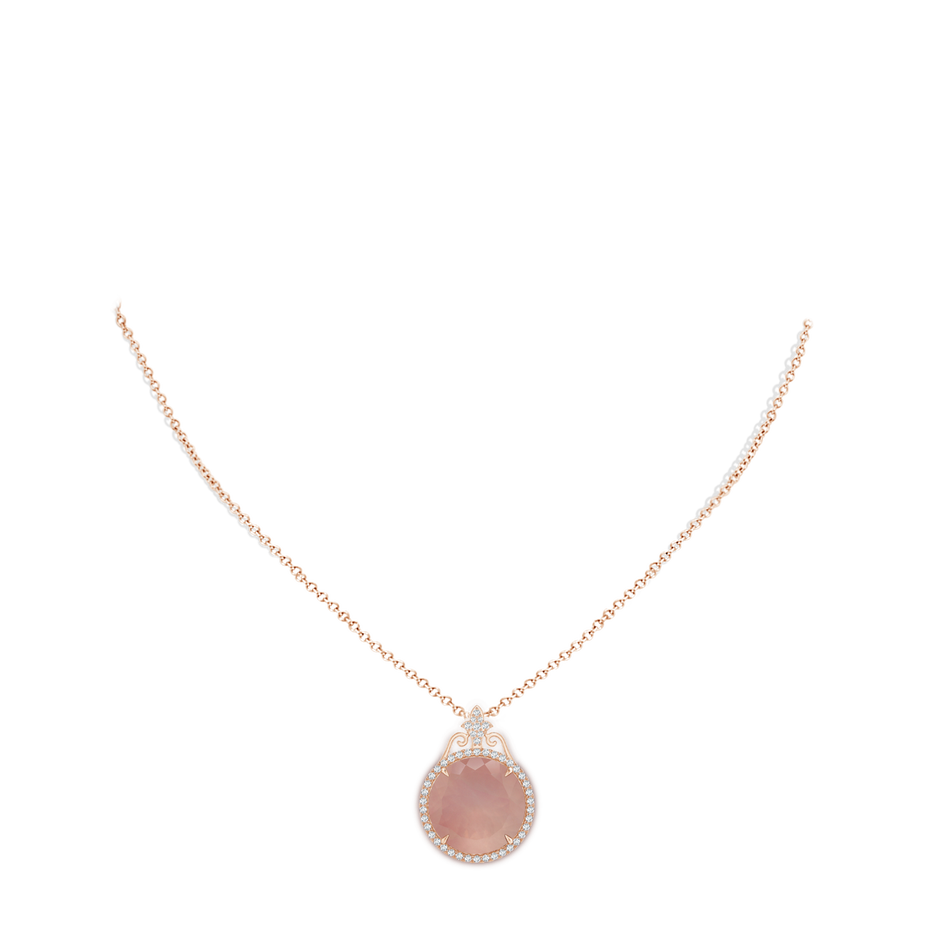 16.09x15.93x10.30mm AAAA GIA Certified Rose Quartz Pendant with Fleur De Lis Bale in 18K Rose Gold pen