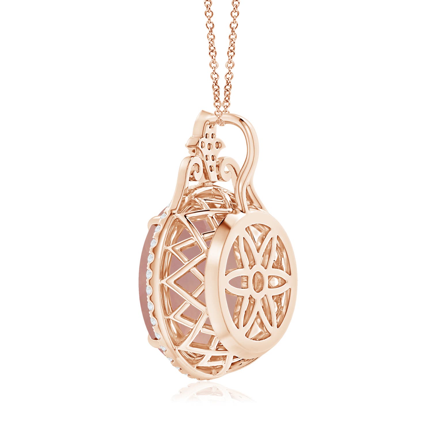 16.09x15.93x10.30mm AAAA GIA Certified Rose Quartz Pendant with Fleur De Lis Bale in Rose Gold - side 5
