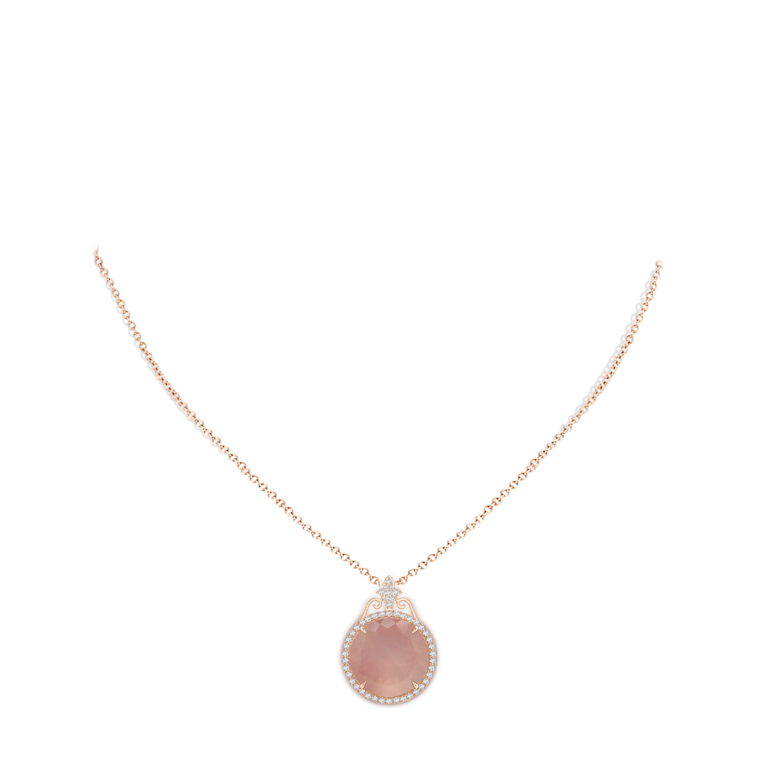 16.09x15.93x10.30mm AAAA GIA Certified Rose Quartz Pendant with Fleur De Lis Bale in Rose Gold - body_neck