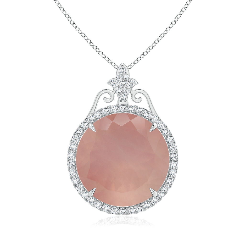 16.09x15.93x10.30mm AAAA GIA Certified Rose Quartz Pendant with Fleur De Lis Bale in White Gold