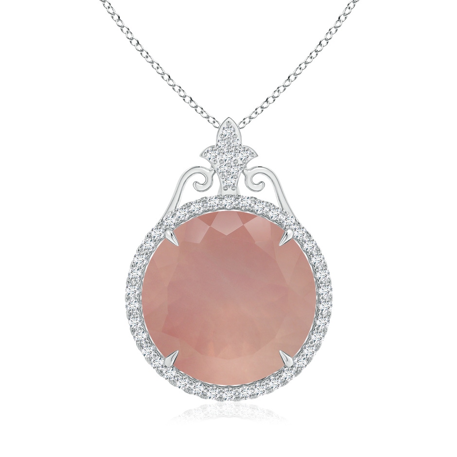 16.09x15.93x10.30mm AAAA GIA Certified Rose Quartz Pendant with Fleur De Lis Bale in White Gold 