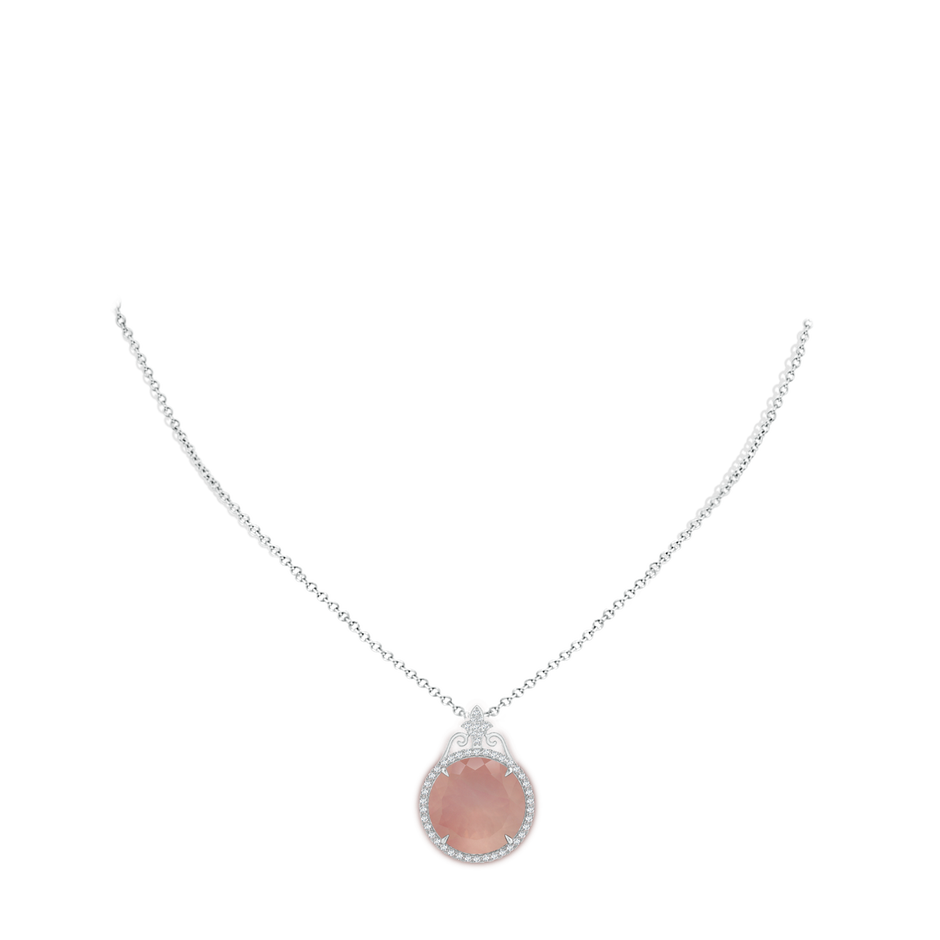 16.09x15.93x10.30mm AAAA GIA Certified Rose Quartz Pendant with Fleur De Lis Bale in White Gold pen