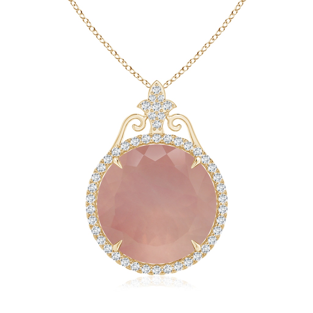 16.09x15.93x10.30mm AAAA GIA Certified Rose Quartz Pendant with Fleur De Lis Bale in Yellow Gold