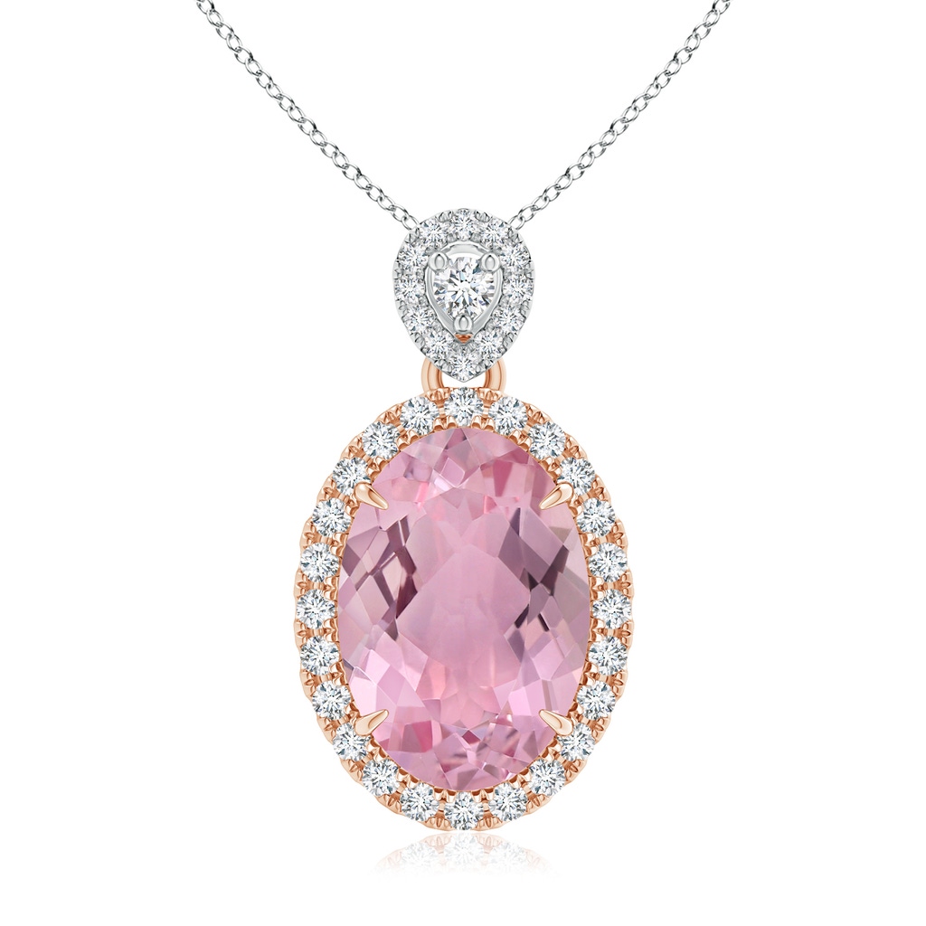 11.85x8.22x5.13mm AAA GIA Certified Pink Sapphire Halo Pendant with Scrollwork. in Rose Gold White Gold