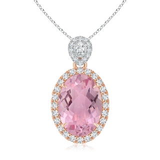 11.85x8.22x5.13mm AAA GIA Certified Pink Sapphire Halo Pendant with Scrollwork. in Rose Gold White Gold