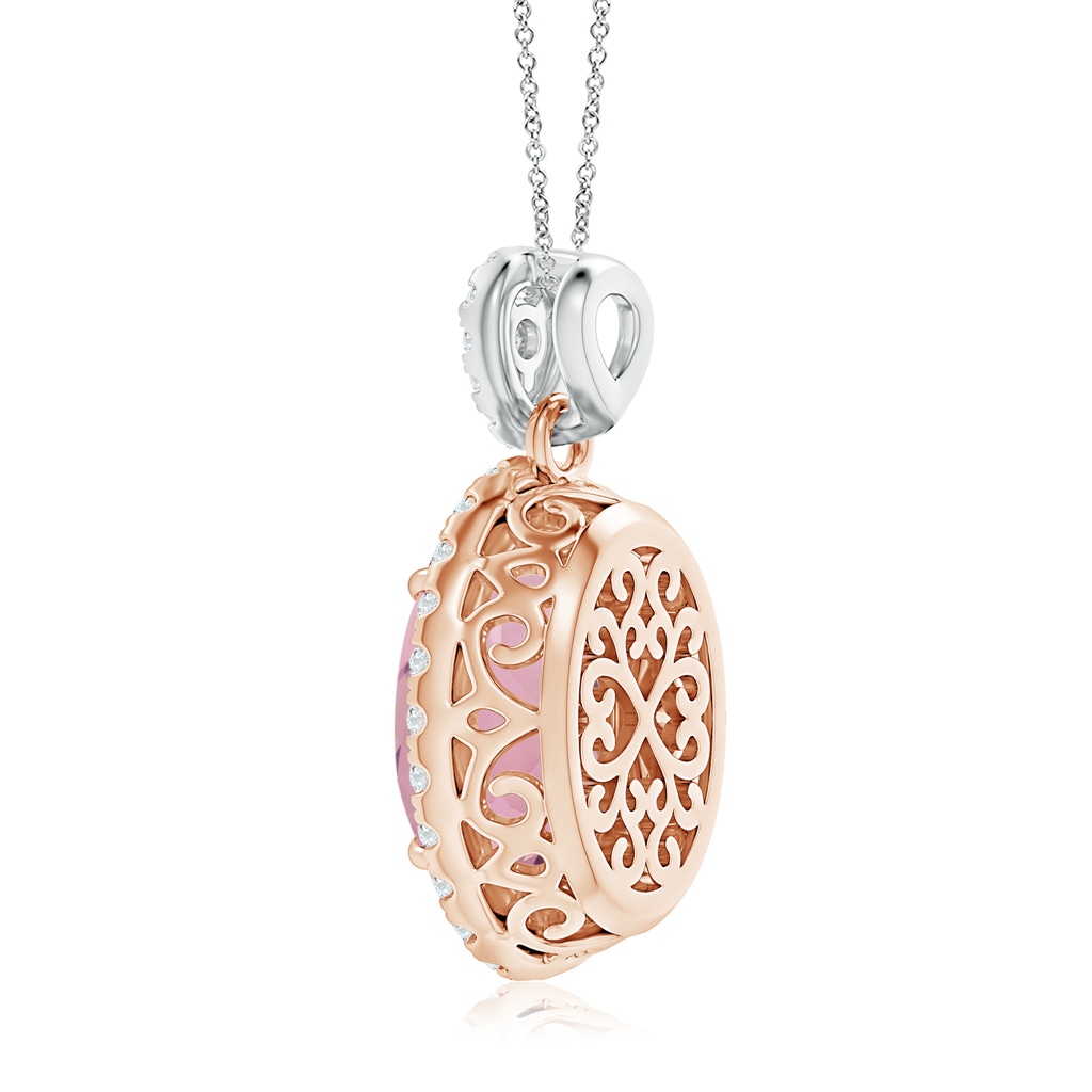11.85x8.22x5.13mm AAA GIA Certified Pink Sapphire Halo Pendant with Scrollwork. in Rose Gold White Gold Side 399