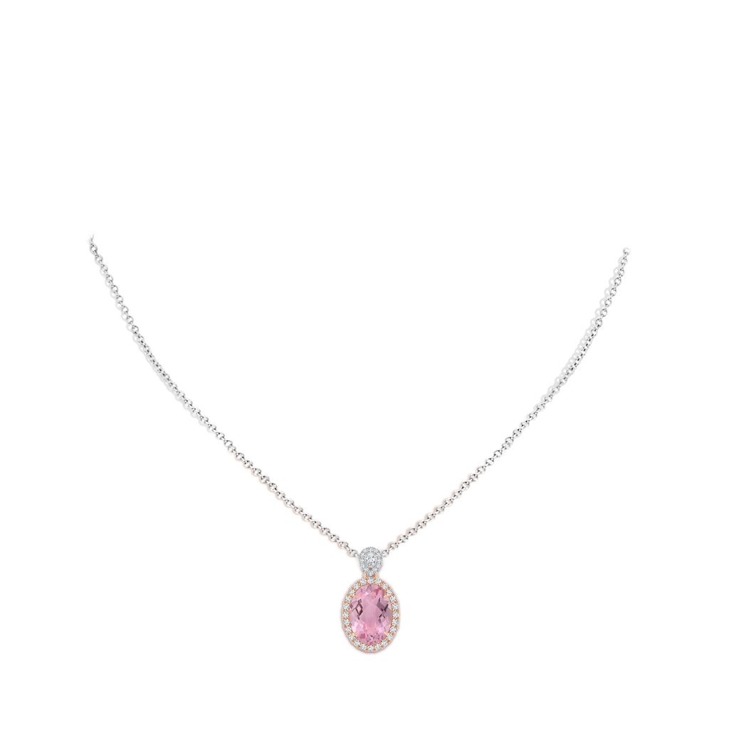 11.85x8.22x5.13mm AAA GIA Certified Pink Sapphire Halo Pendant with Scrollwork. in Rose Gold White Gold pen