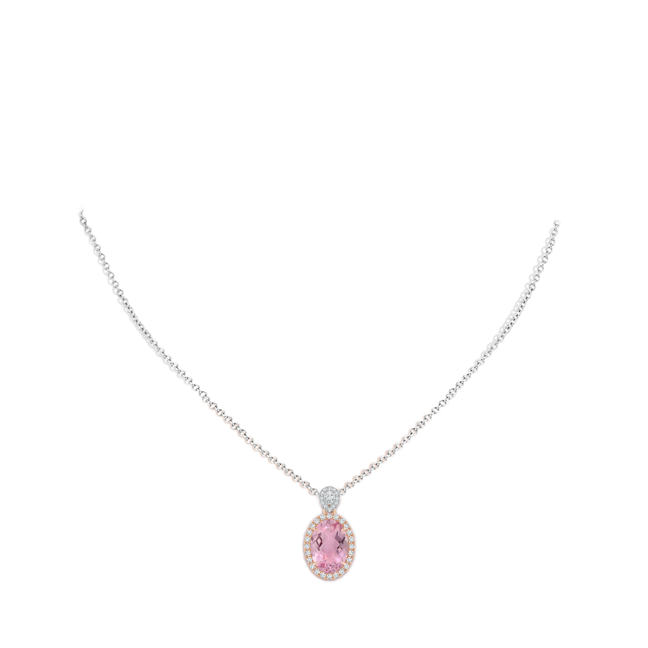 11.85x8.22x5.13mm AAA GIA Certified Pink Sapphire Halo Pendant with Scrollwork. in Rose Gold White Gold pen