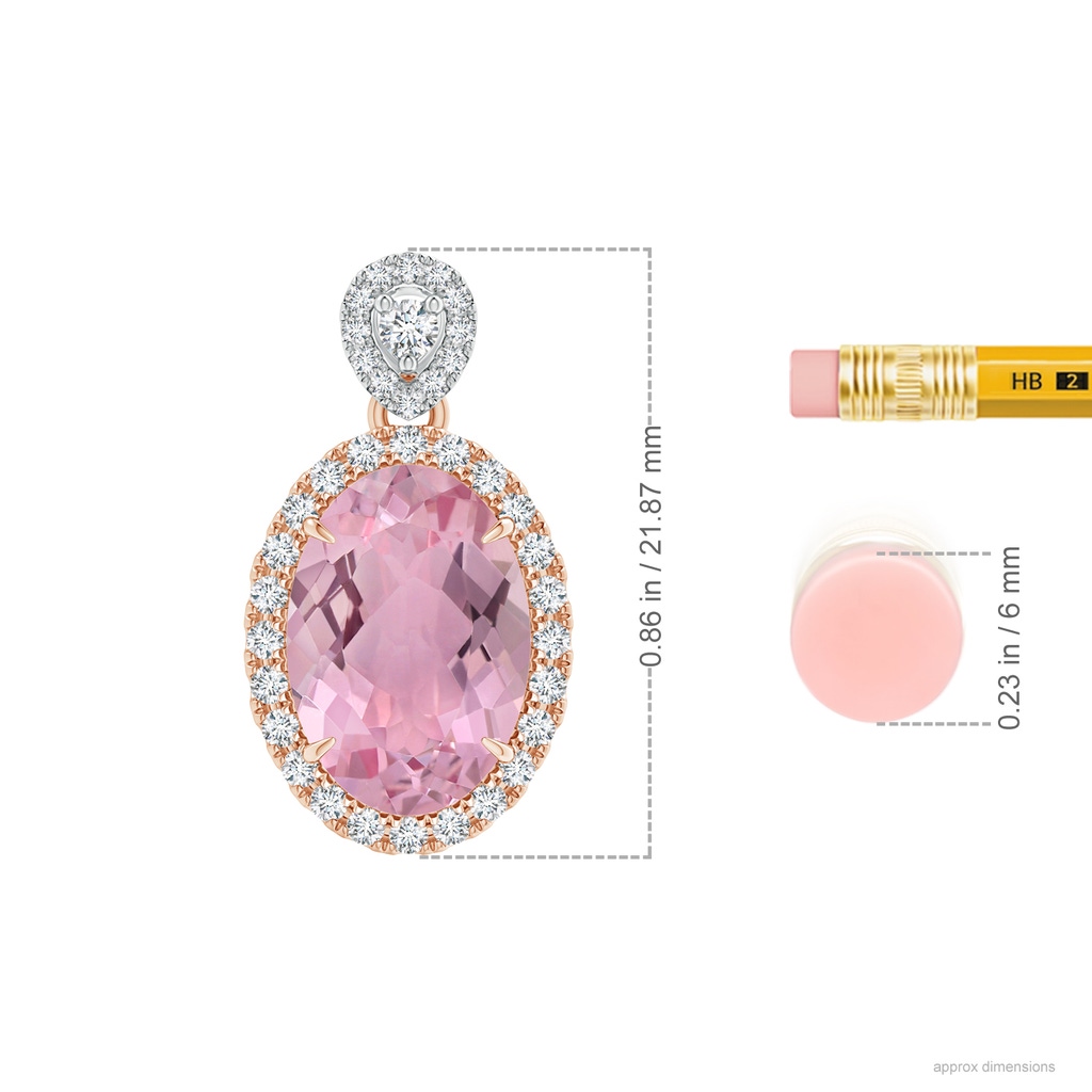 11.85x8.22x5.13mm AAA GIA Certified Pink Sapphire Halo Pendant with Scrollwork. in Rose Gold White Gold ruler