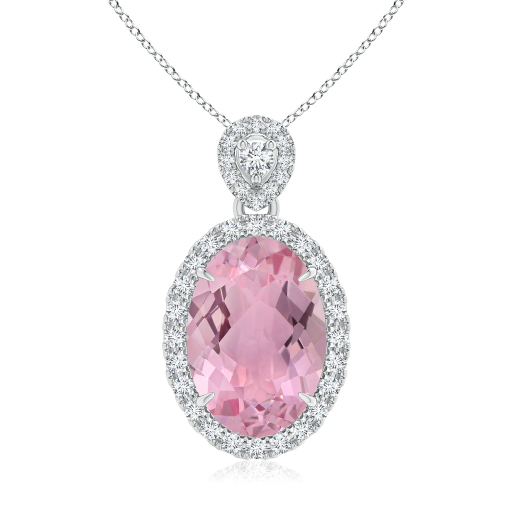 11.85x8.22x5.13mm AAA GIA Certified Pink Sapphire Halo Pendant with Scrollwork. in White Gold 