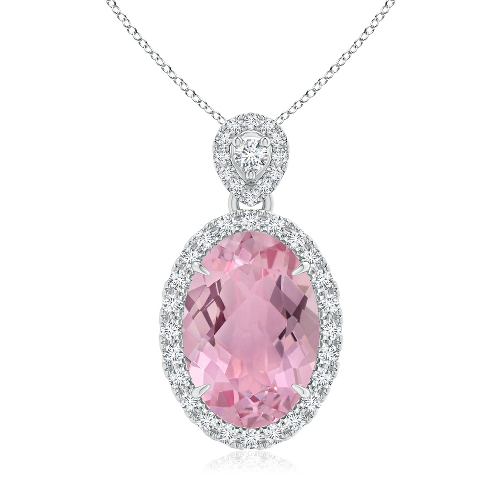 11.85x8.22x5.13mm AAA GIA Certified Pink Sapphire Halo Pendant with Scrollwork. in White Gold