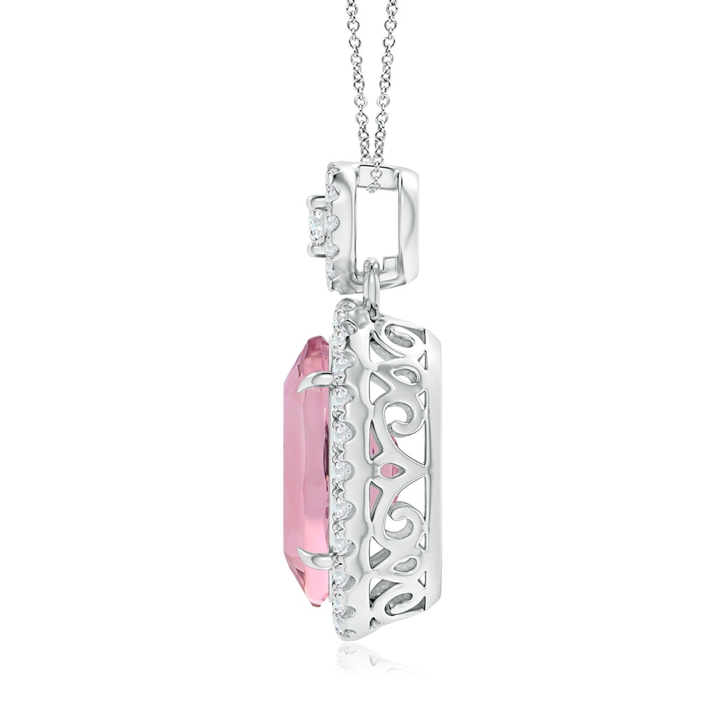 11.85x8.22x5.13mm AAA GIA Certified Pink Sapphire Halo Pendant with Scrollwork. in White Gold Side 199