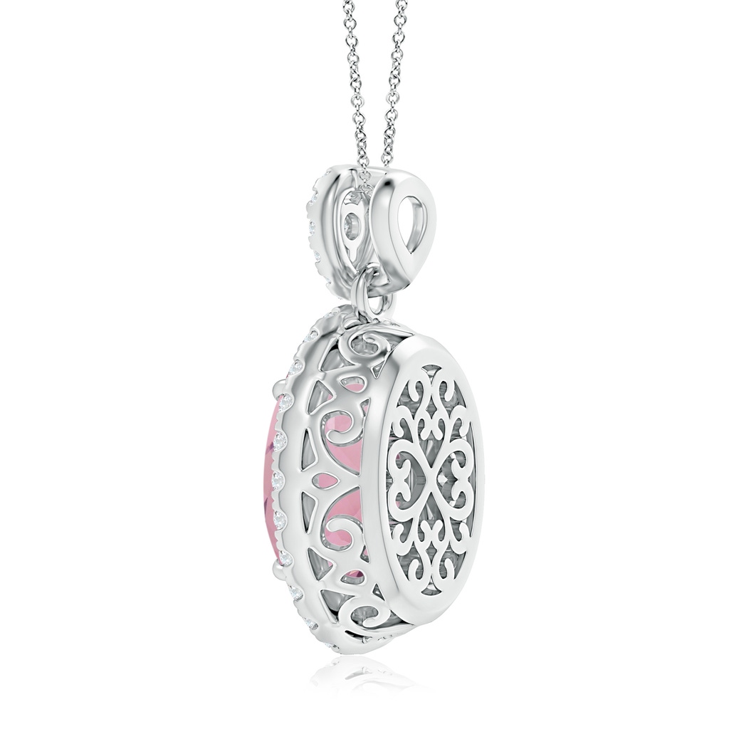 11.85x8.22x5.13mm AAA GIA Certified Pink Sapphire Halo Pendant with Scrollwork. in White Gold Side 399