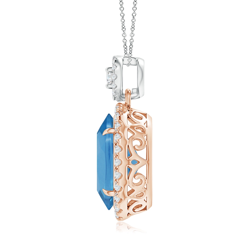 11.99x7.92x4.98mm AAAA GIA Certified Swiss Blue Topaz Halo Pendant with Scrollwork in Rose Gold White Gold - side 199