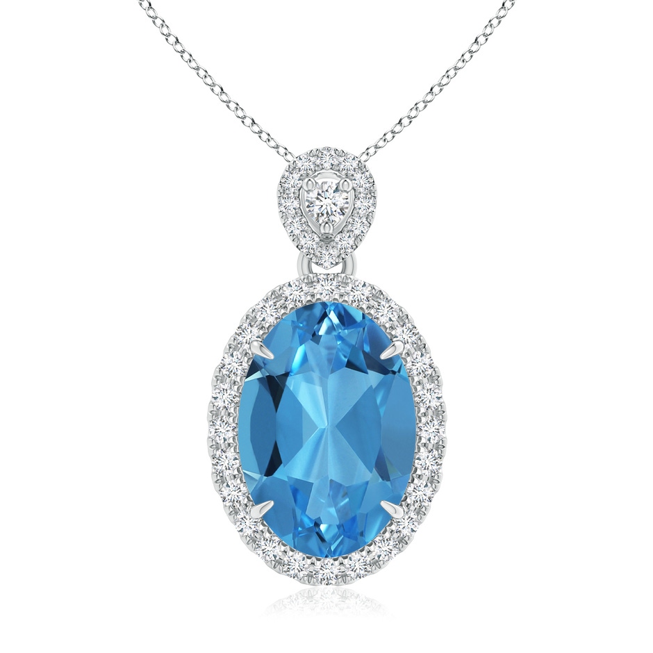 11.99x7.92x4.98mm AAAA GIA Certified Swiss Blue Topaz Halo Pendant with Scrollwork in White Gold 