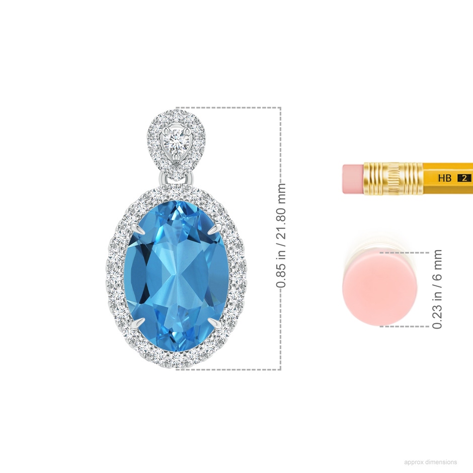 11.99x7.92x4.98mm AAAA GIA Certified Swiss Blue Topaz Halo Pendant with Scrollwork in White Gold ruler