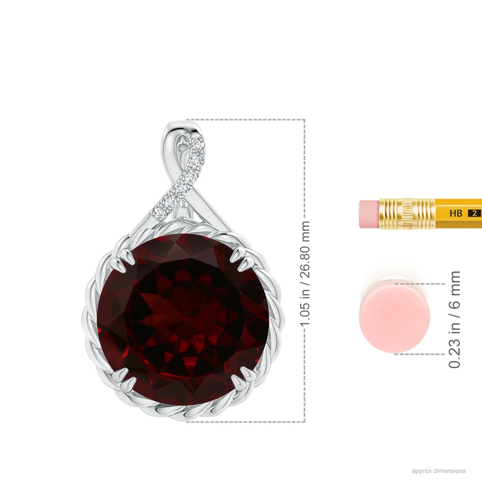 14.89-15.07x8.09mm AAAA GIA Certified Garnet Twist Pendant with Criss-Cross Loop Bale in 18K White Gold ruler