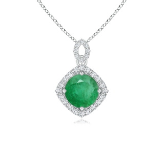 6mm A Vintage Inspired Round Emerald Pendant with Diamond Halo in 9K White Gold