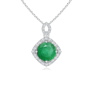 6mm A Vintage Inspired Round Emerald Pendant with Diamond Halo in White Gold