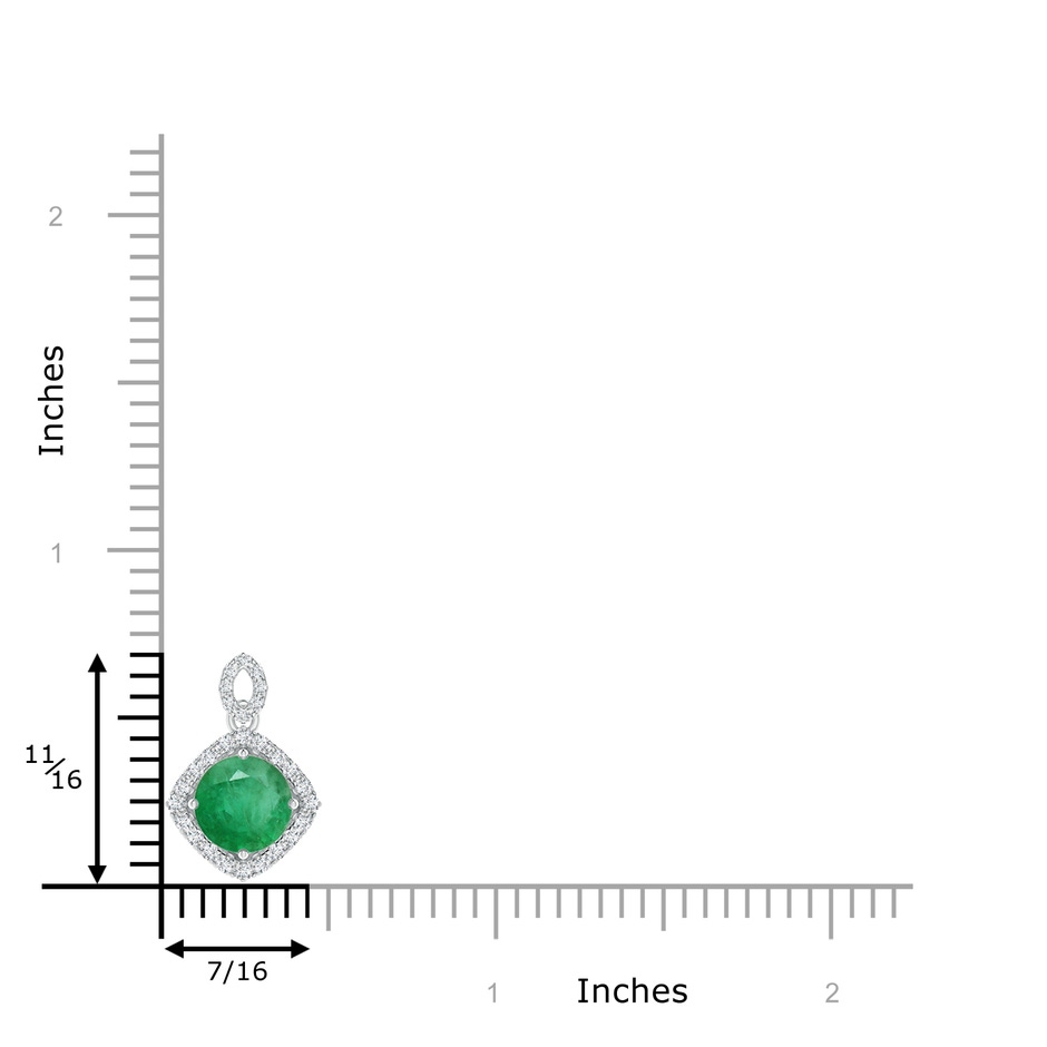 6mm A Vintage Inspired Round Emerald Pendant with Diamond Halo in White Gold ruler