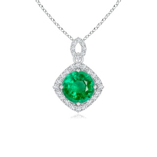6mm AAA Vintage Inspired Round Emerald Pendant with Diamond Halo in White Gold