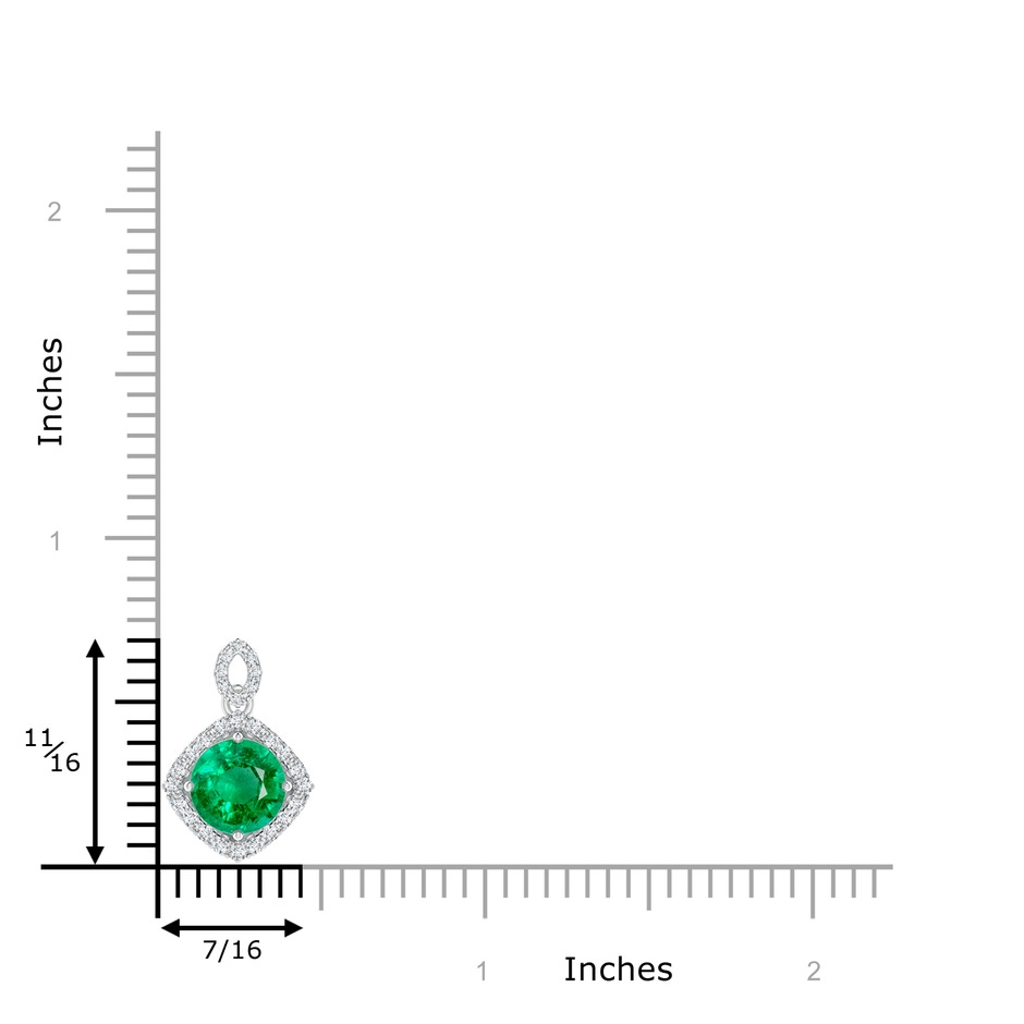 6mm AAA Vintage Inspired Round Emerald Pendant with Diamond Halo in White Gold ruler