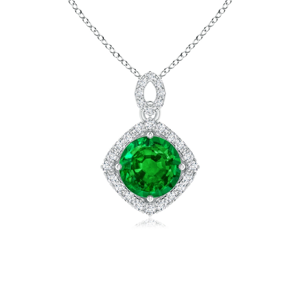 6mm AAAA Vintage Inspired Round Emerald Pendant with Diamond Halo in White Gold