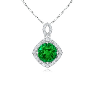 6mm AAAA Vintage Inspired Round Emerald Pendant with Diamond Halo in White Gold