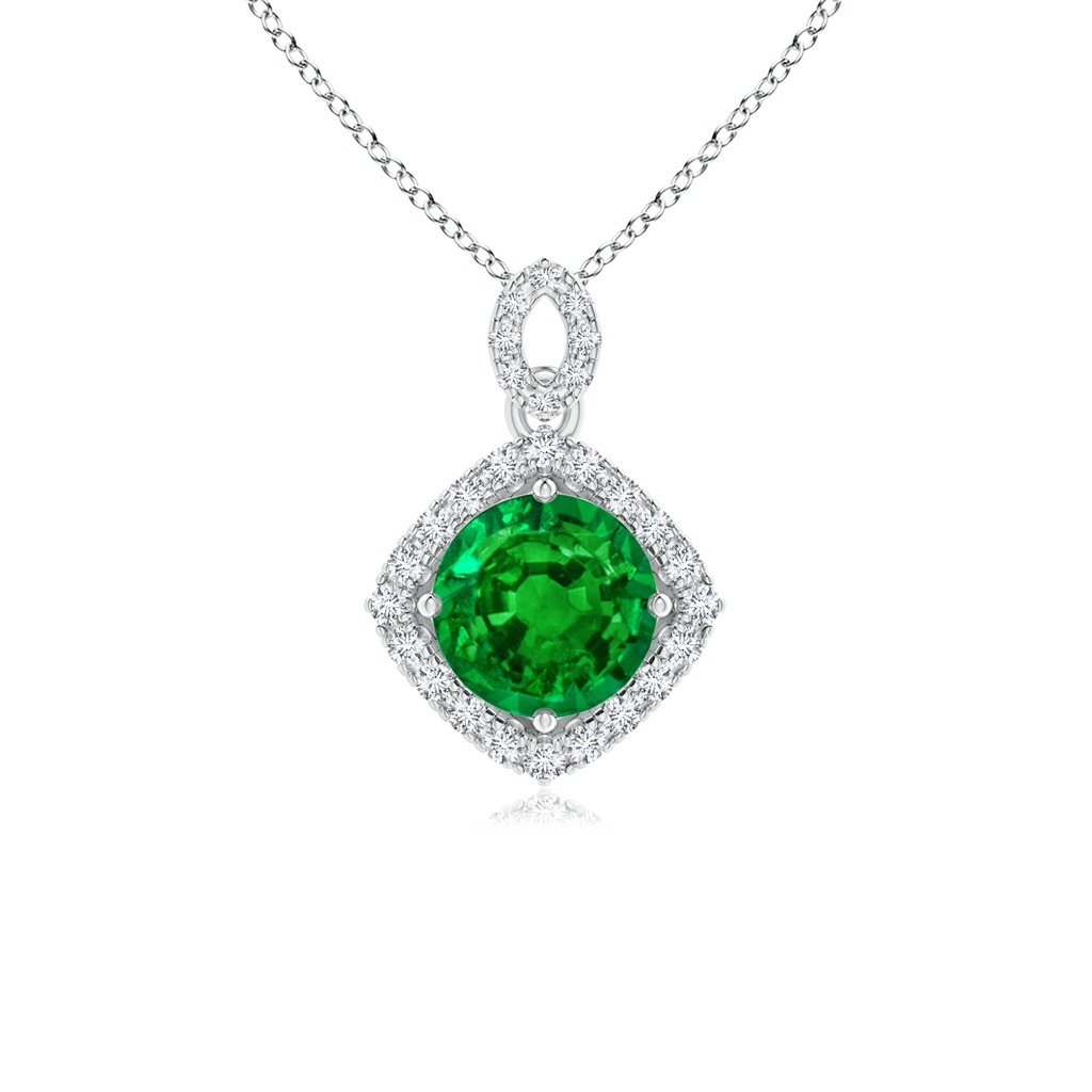 6mm AAAA Vintage Inspired Round Emerald Pendant with Diamond Halo in White Gold Rose Gold