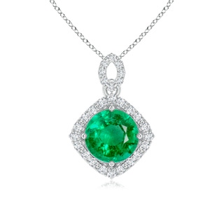 7mm AAA Vintage Inspired Round Emerald Pendant with Diamond Halo in White Gold Yellow Gold