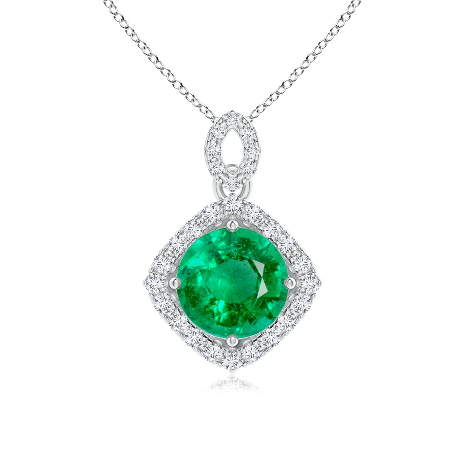 7mm AAA Vintage Inspired Round Emerald Pendant with Diamond Halo in White Gold Yellow Gold 